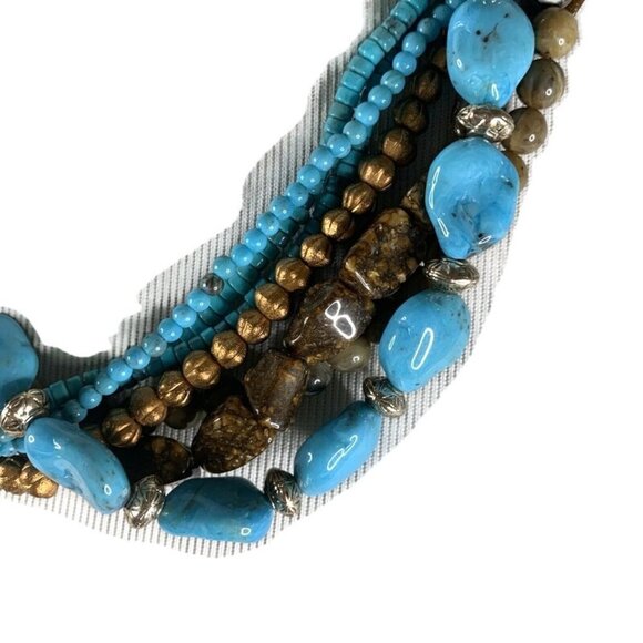 Unbranded Multi Strand Fashion Necklace Polished Stones Turquoise Beads Pearls - Picture 6 of 8